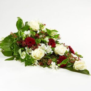 Bårebuket, rød og hvid - Blomster til begravelse