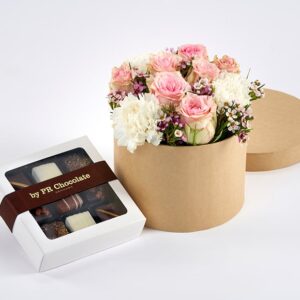 Blomsteræske med chokolade - Send blomster med Bloomit