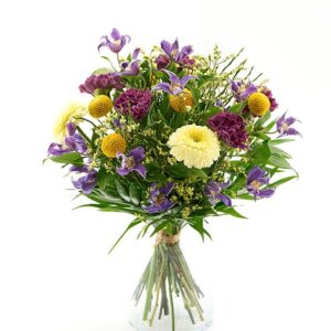 Glad buket i gul og lilla - Send blomster med Bloomit