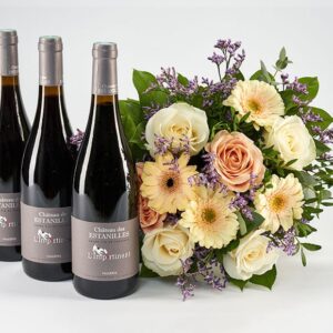 Rødvine og buket - Send blomster med Bloomit