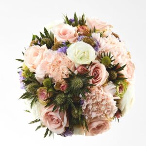Rund brudebuket i lysrosa og lilla - Send blomster med Bloomit